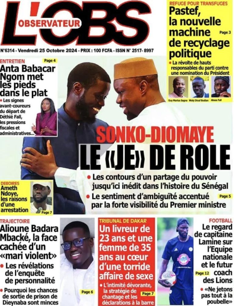 Découvrez les Unes des journaux sénégalais du vendredi 25 octobre 2024