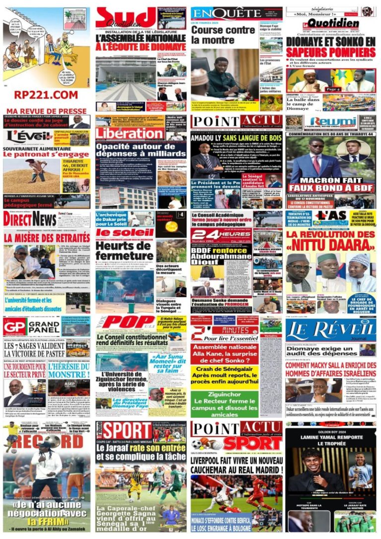 Découvrez les Unes des journaux Sénégalais du jeudi 28 novembre 2024