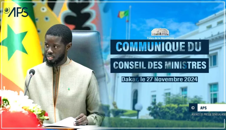 Le Communiqué du Conseil des ministres du mercredi 27 novembre 2024