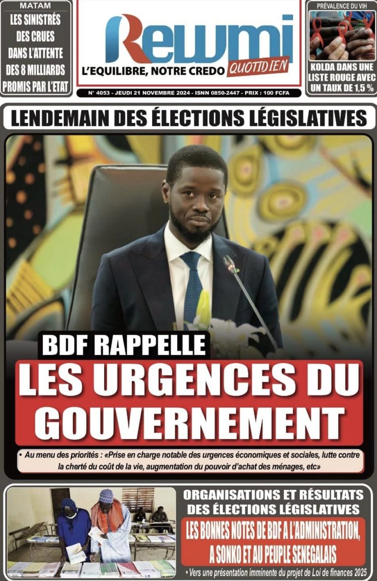 Découvrez les Unes des journaux Sénégalais du jeudi 21 novembre 2024