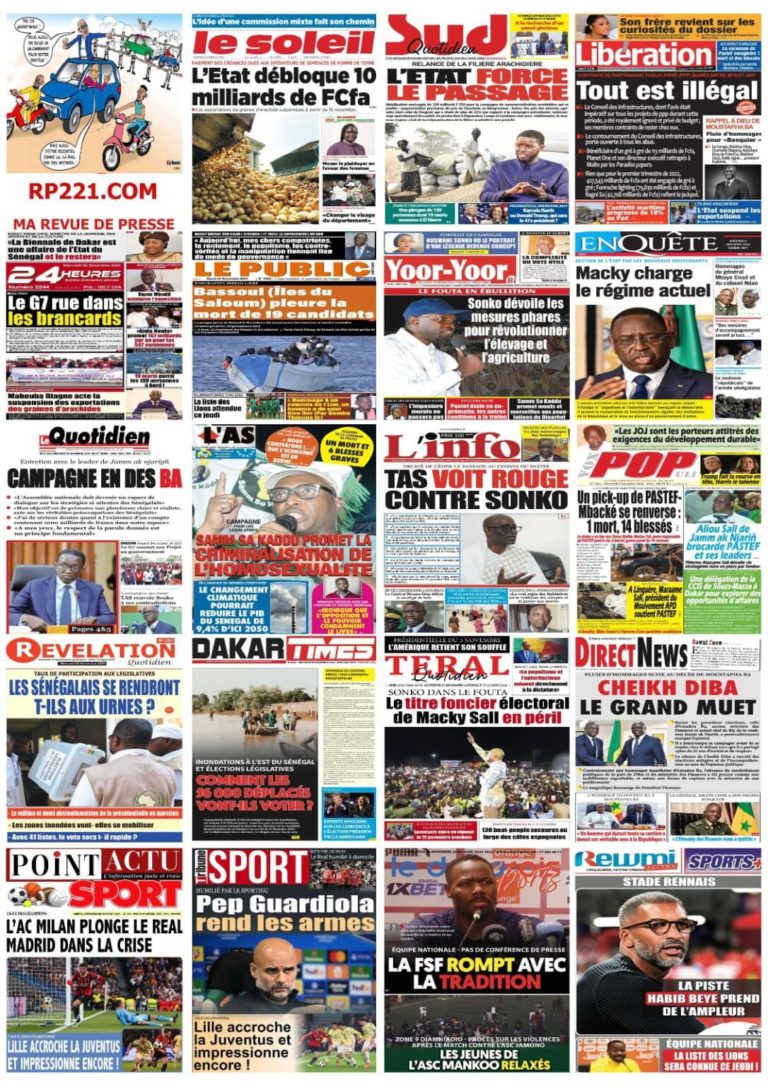 Découvrez les Unes des journaux sénégalais du mercredi 06 novembre 2024