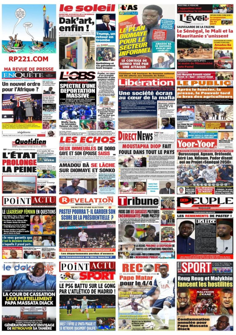 Découvrez les Unes des journaux sénégalais du jeudi 07 novembre 2024