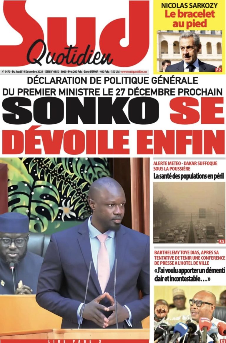 Découvrez les Unes des journaux Sénégalais du jeudi 19 décembre 2024