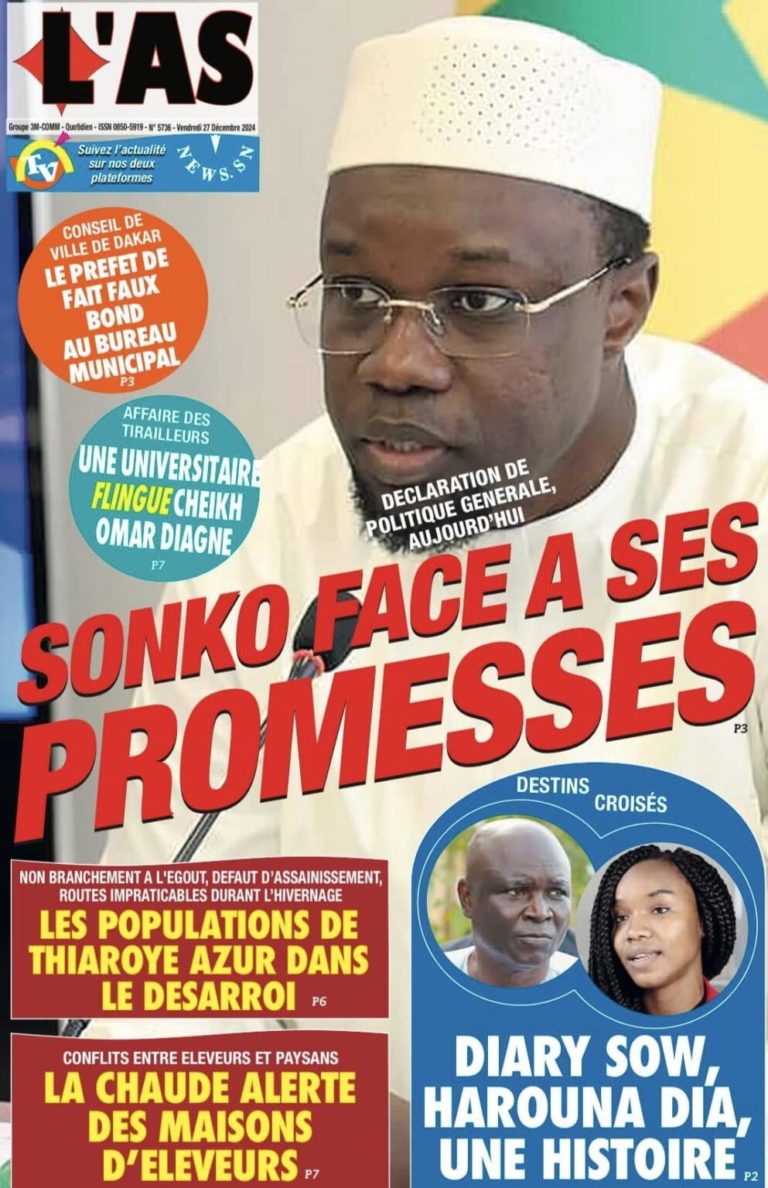 Découvrez les Unes des journaux Sénégalais du vendredi 27 décembre 2024