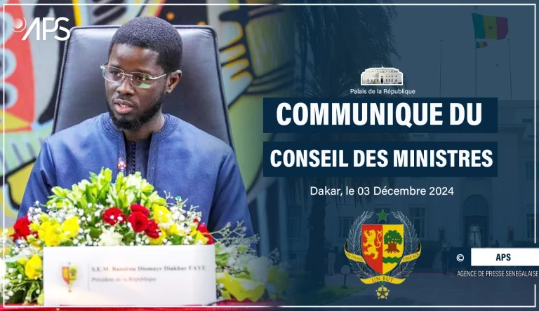 Communiqué du Conseil des ministres du Mardi 3 Decembre 2024