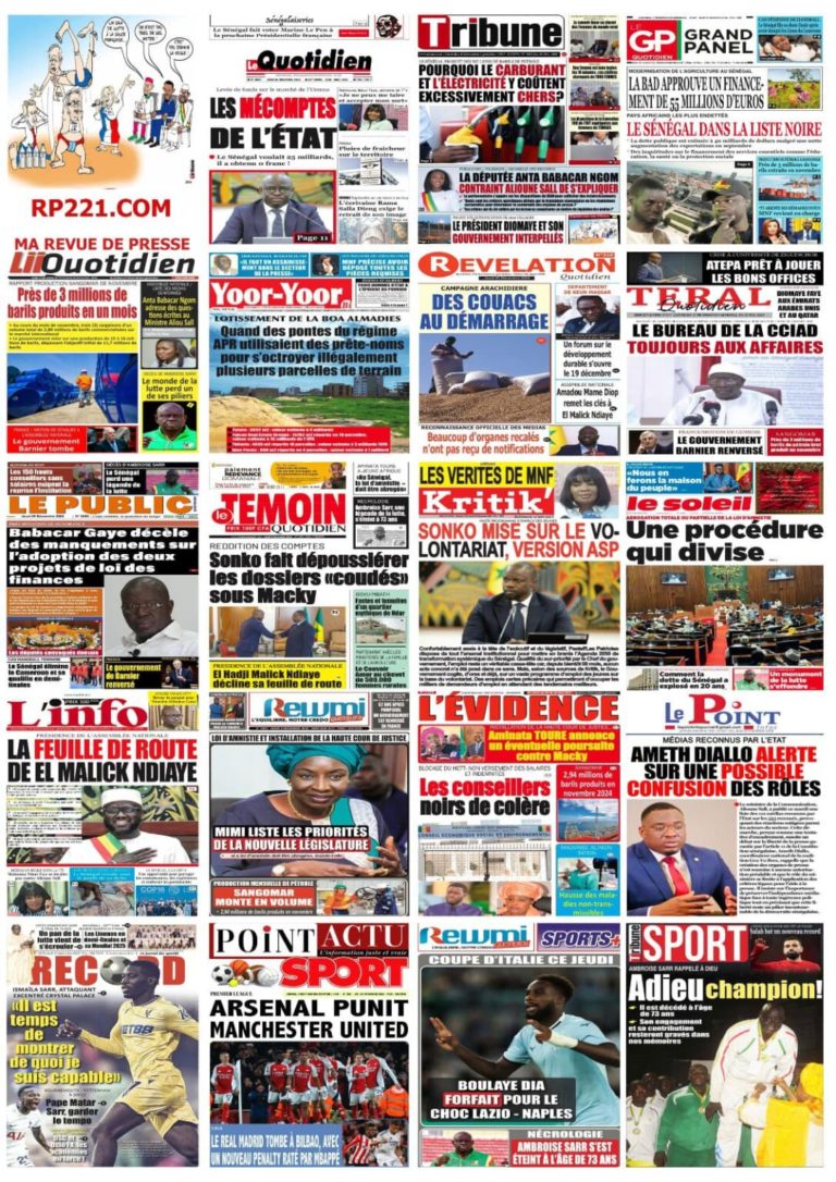 Découvrez les Unes des journaux Sénégalais du jeudi 05 décembre 2024
