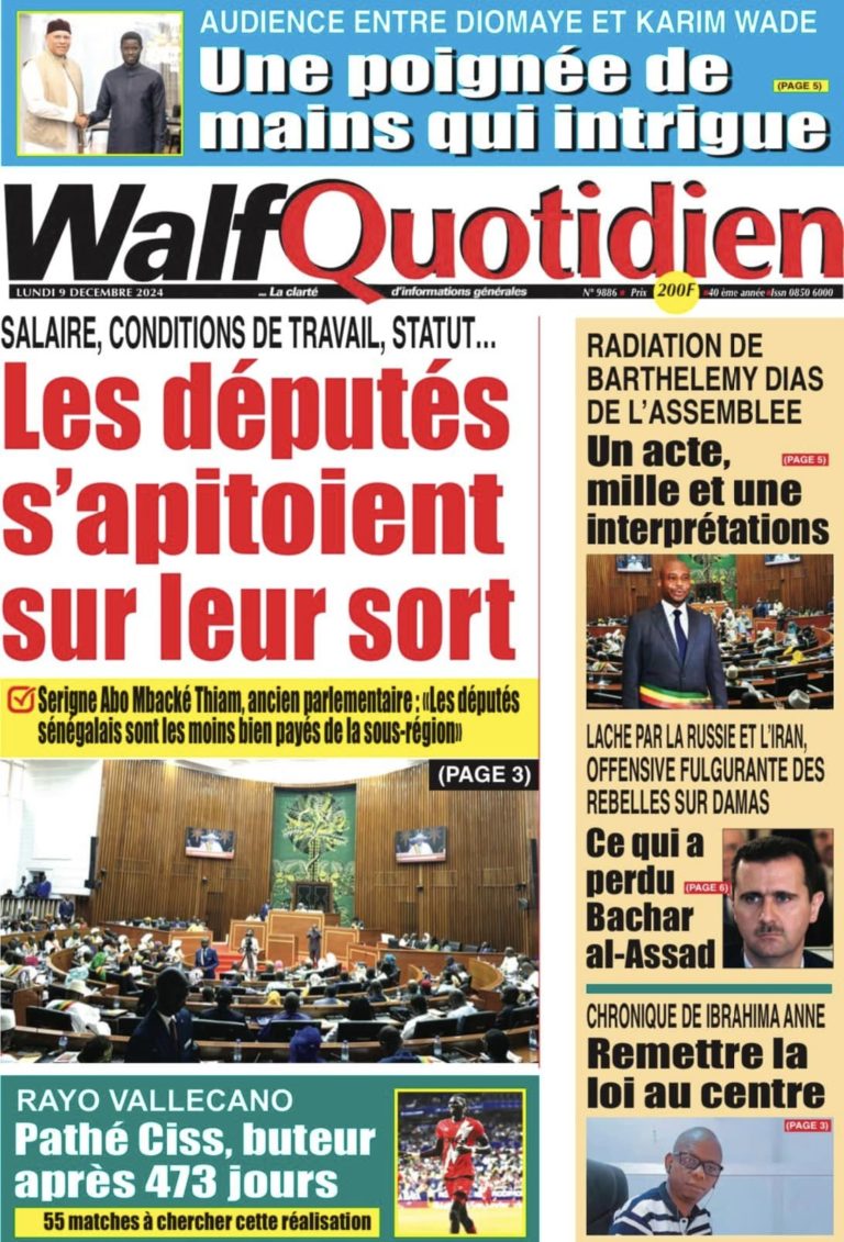 Découvrez les Unes des journaux Sénégalais du lundi 09 décembre 2024