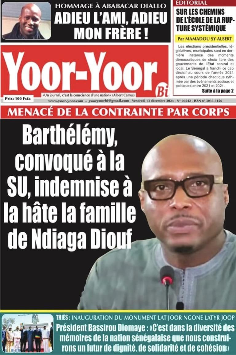 Découvrez les Unes des journaux Sénégalais du vendredi 13 décembre 2024