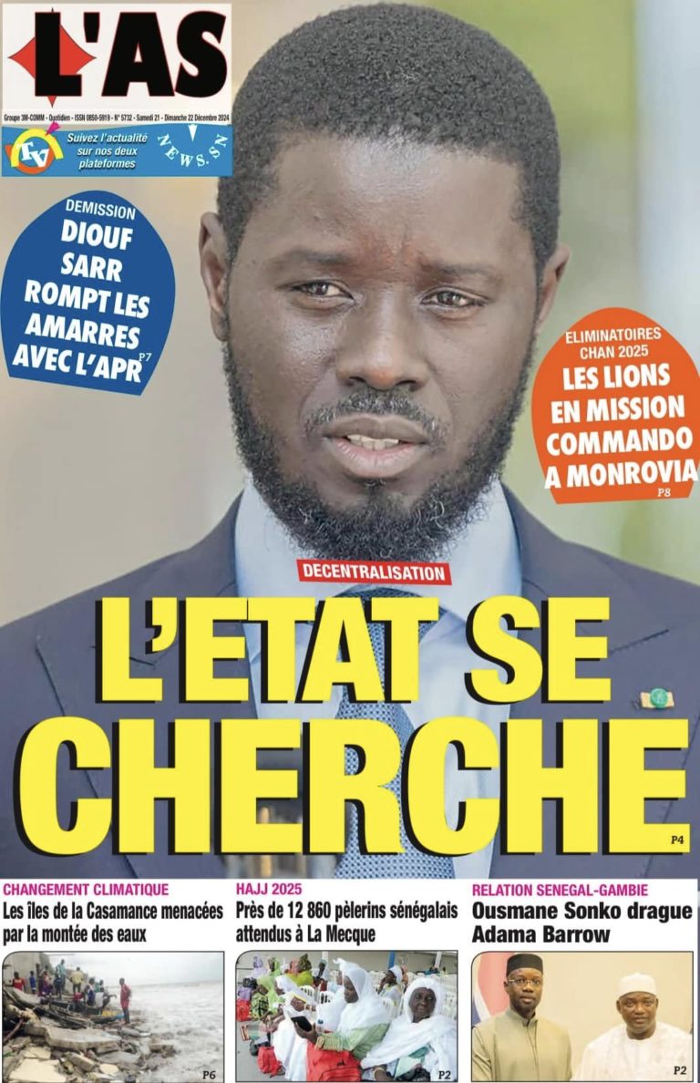 Découvrez les Unes des journaux Sénégalais du samedi 21 décembre 2024