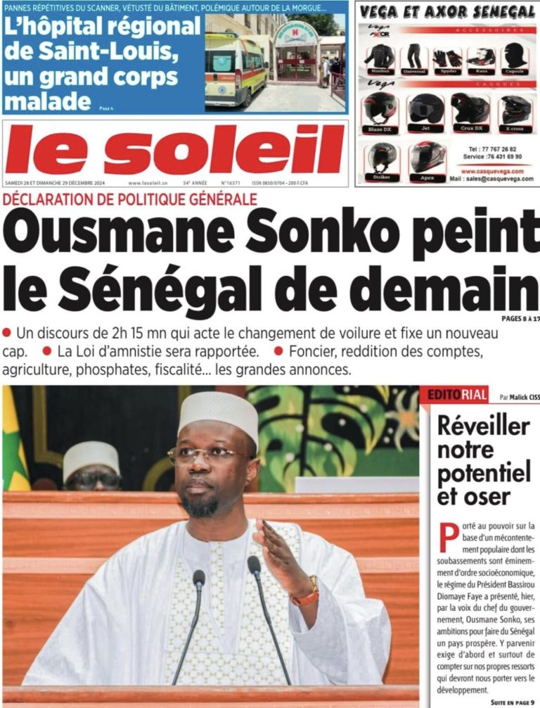 Découvrez les Unes des journaux Sénégalais du samedi 28 décembre 2024