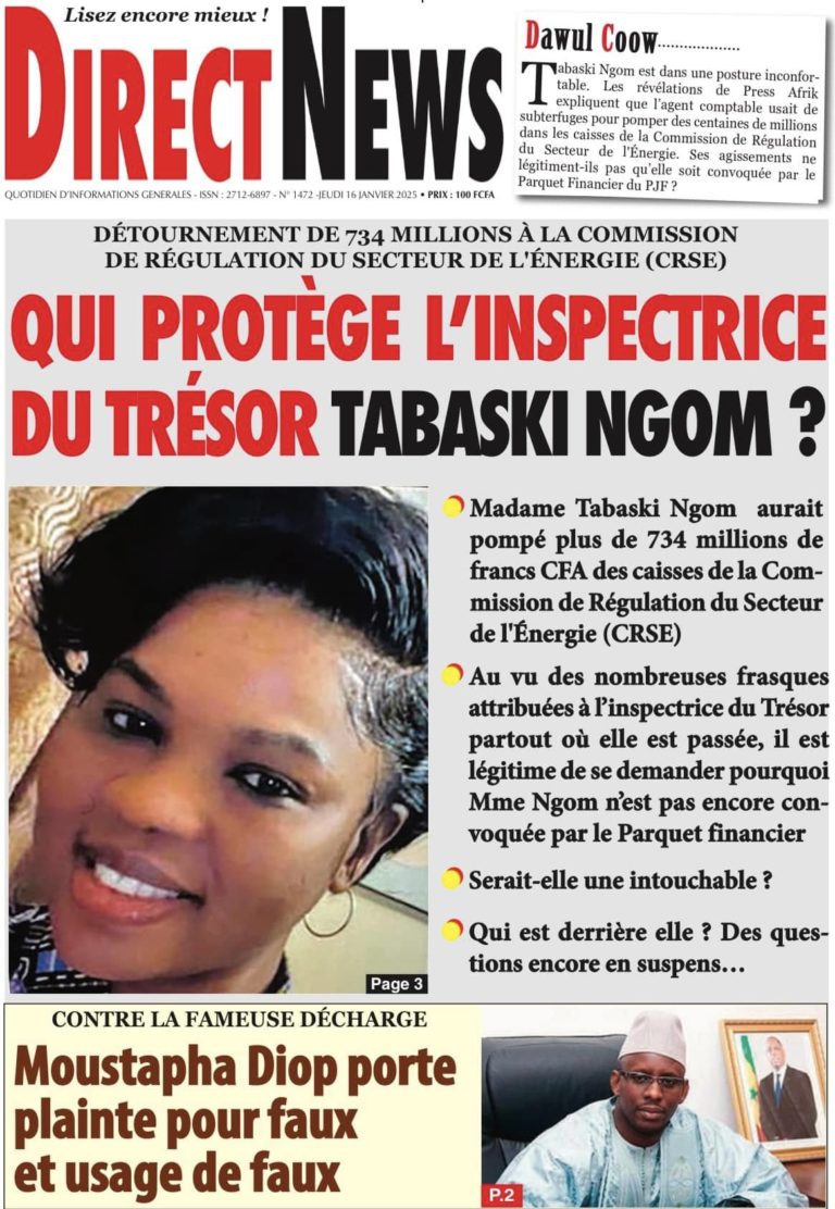 Découvrez les Unes des journaux Sénégalais du jeudi 16 janvier 2025
