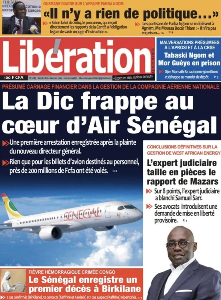 Découvrez les Unes des journaux sénégalais du vendredi 24 janvier 2025