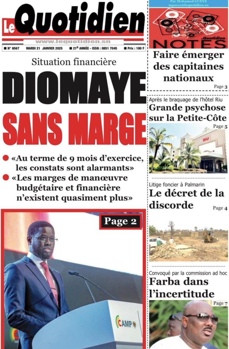 Découvrez les Unes des journaux sénégalais du mardi 21 janvier 2025