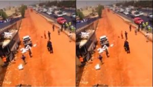 Diamaguène : Un bus dérape sous une passerelle en esquivant un thiak-thiak… (vidéo)