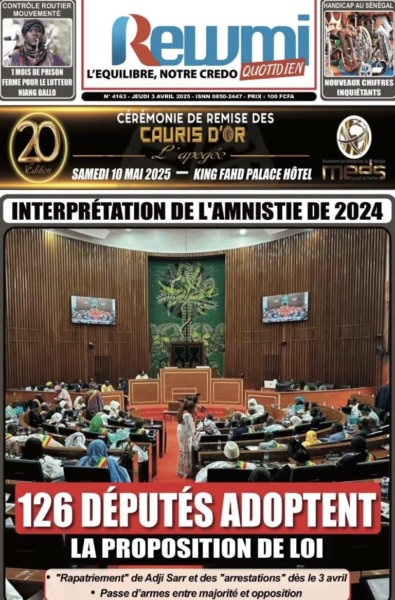 Découvrez les Unes des journaux sénégalais du jeudi 3 avril 2025
