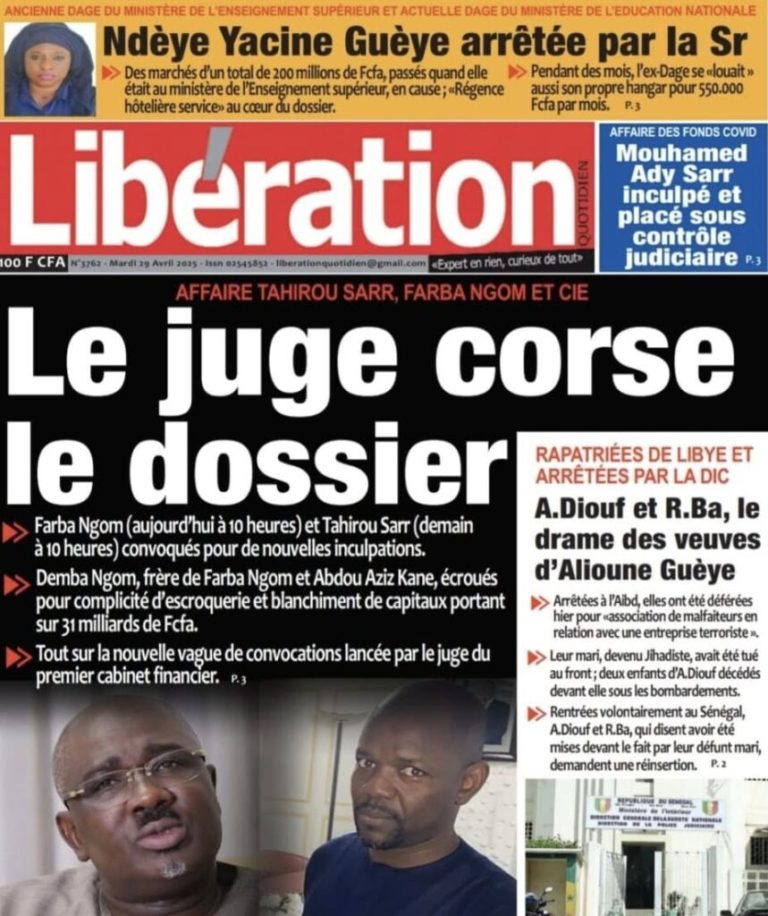 Découvrez les Unes des journaux sénégalais du mardi 29 avril 2025