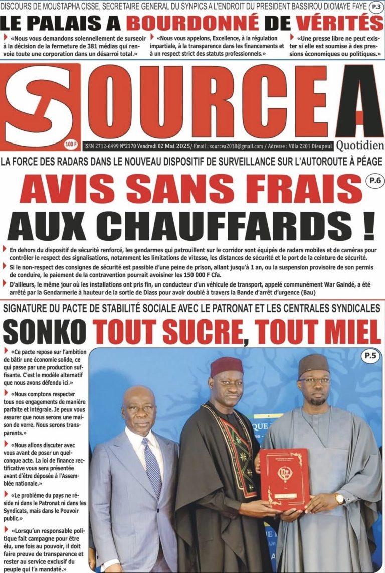 Découvrez les Unes des journaux sénégalais du vendredi 02 mai 2025