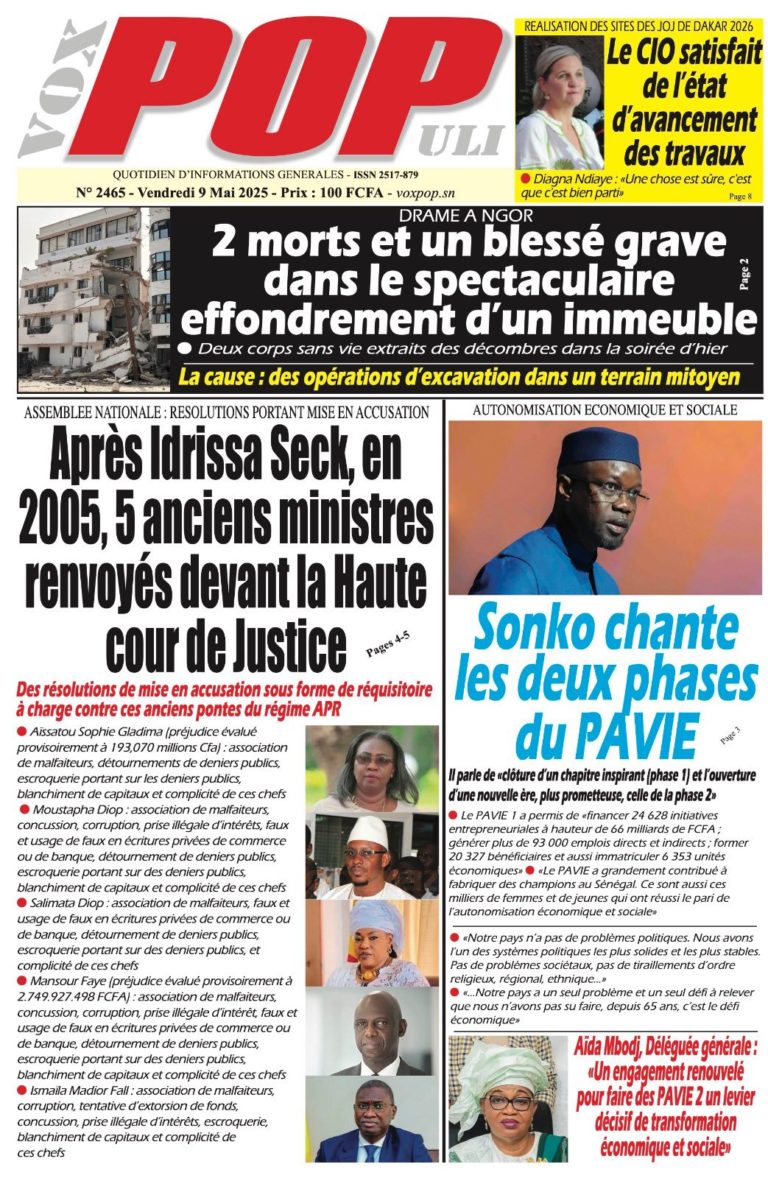 Découvrez les Unes des journaux sénégalais du vendredi 09 mai 2025