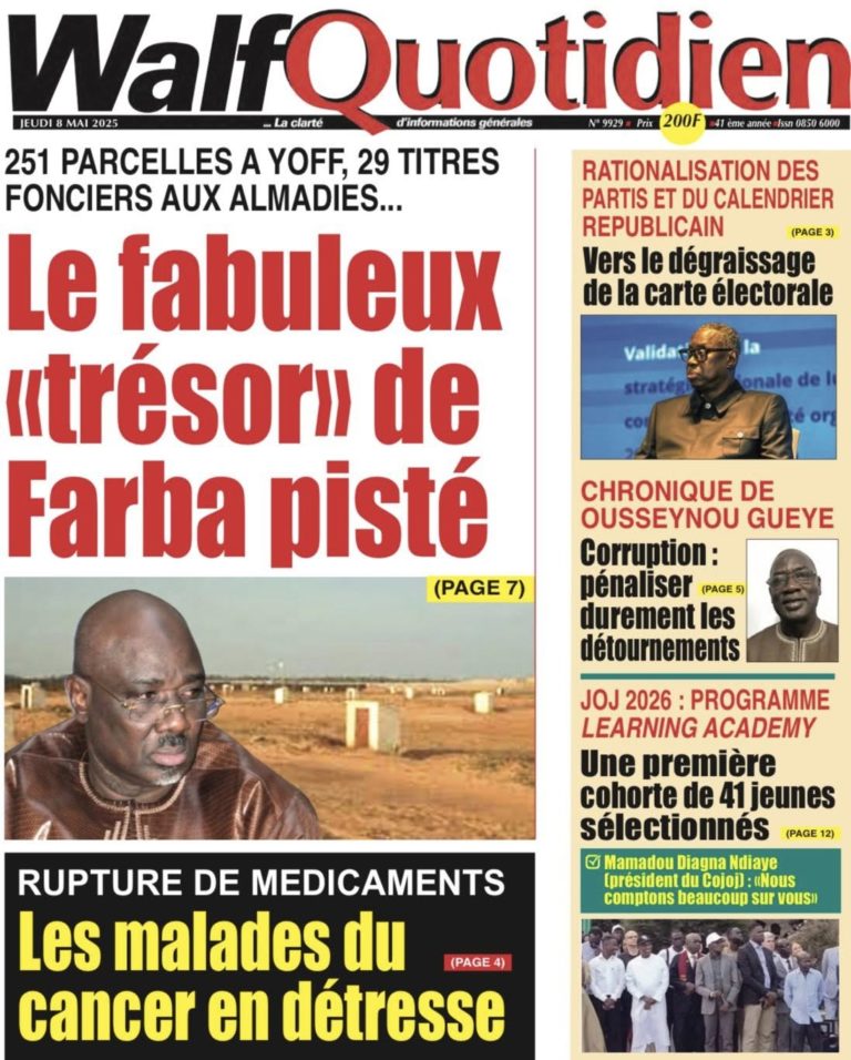 Découvrez les Unes des journaux sénégalais du jeudi 08 mai 2025