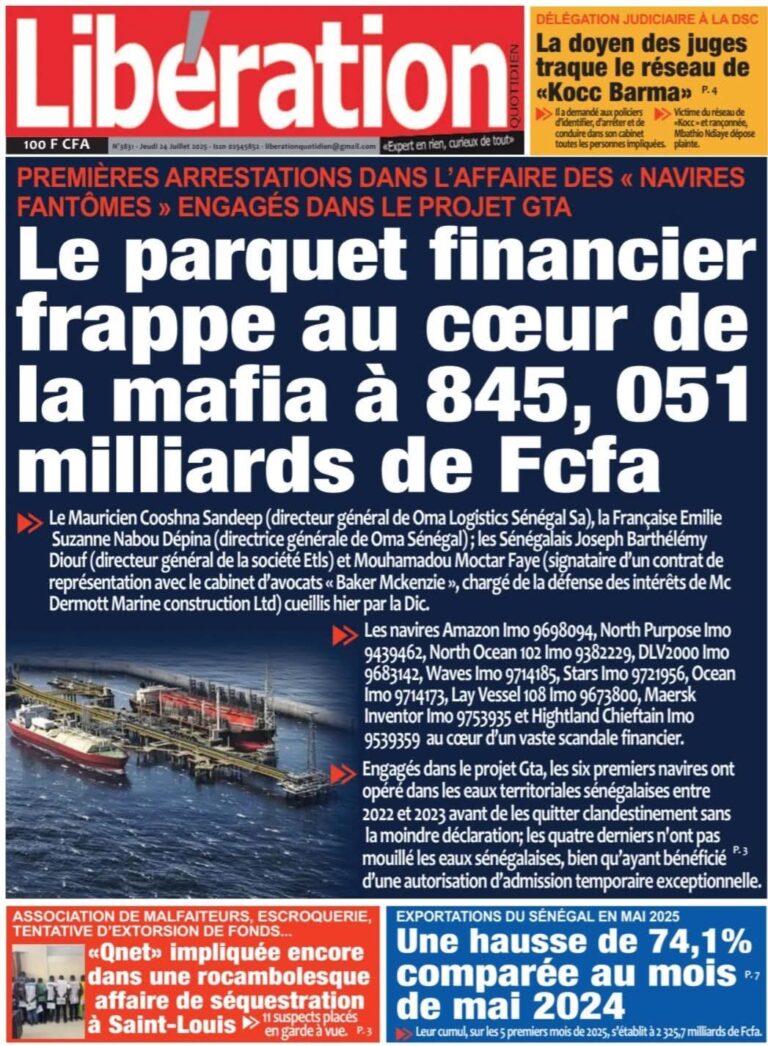 Découvrez les Unes des journaux sénégalais du jeudi 24 juillet 2025