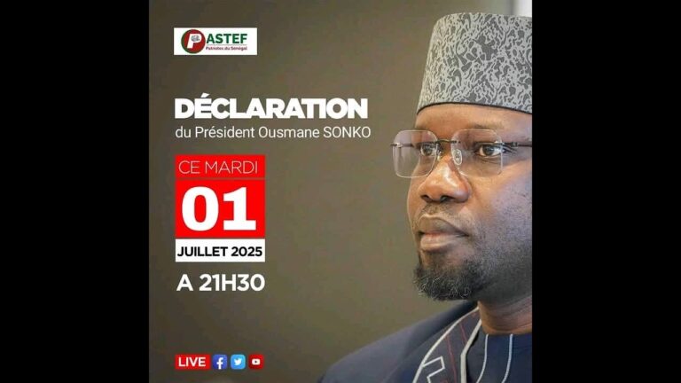Suivez la déclaration de Sonko, Président du Pastef