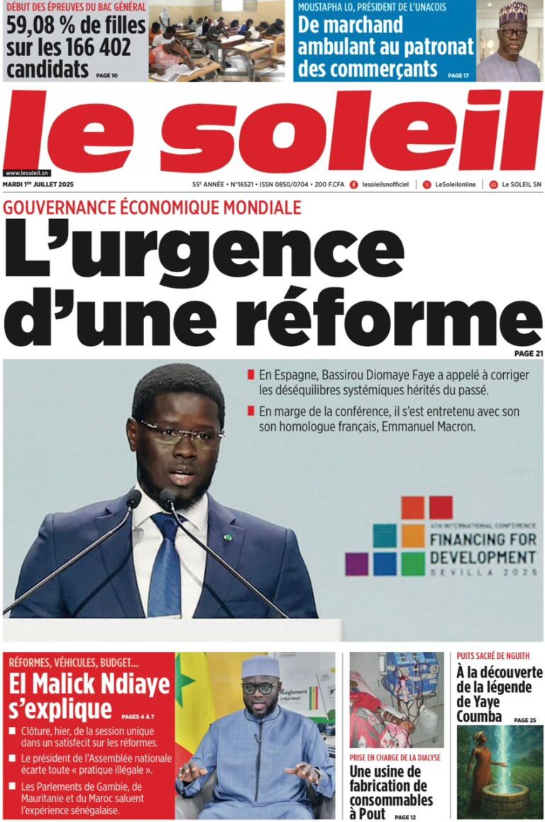 Découvrez les Unes des journaux sénégalais du mardi 1er juillet 2025