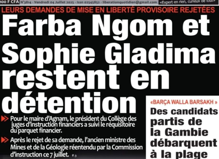 Découvrez les Unes des journaux sénégalais du vendredi 04 juillet 2025