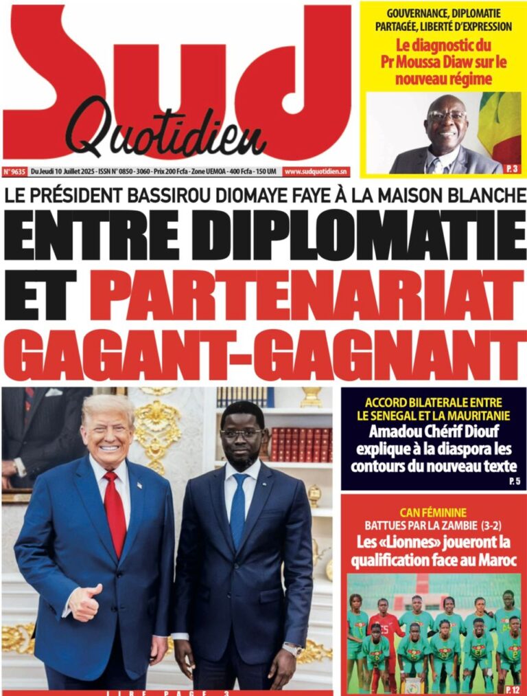 Découvrez les Unes des journaux sénégalais du jeudi 10 juillet 2025
