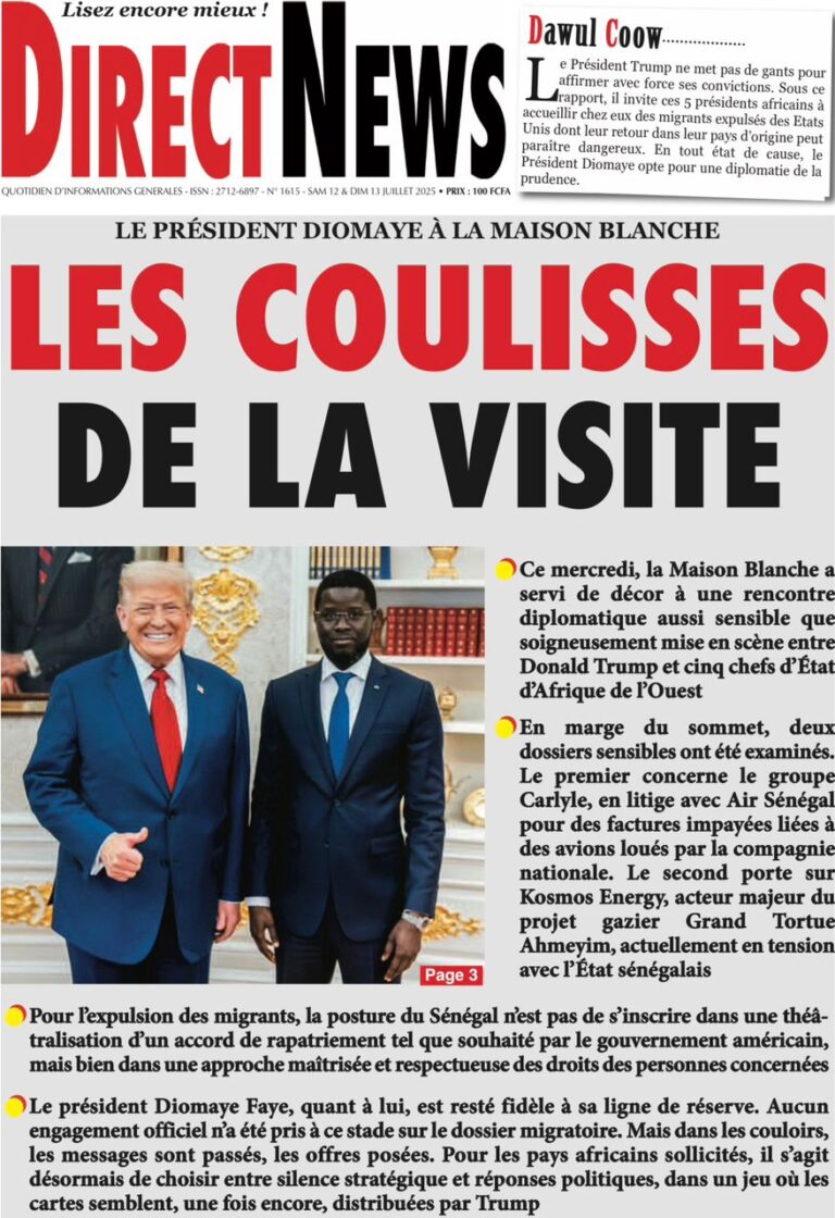 Découvrez les Unes des journaux sénégalais du samedi 12 juillet 2025