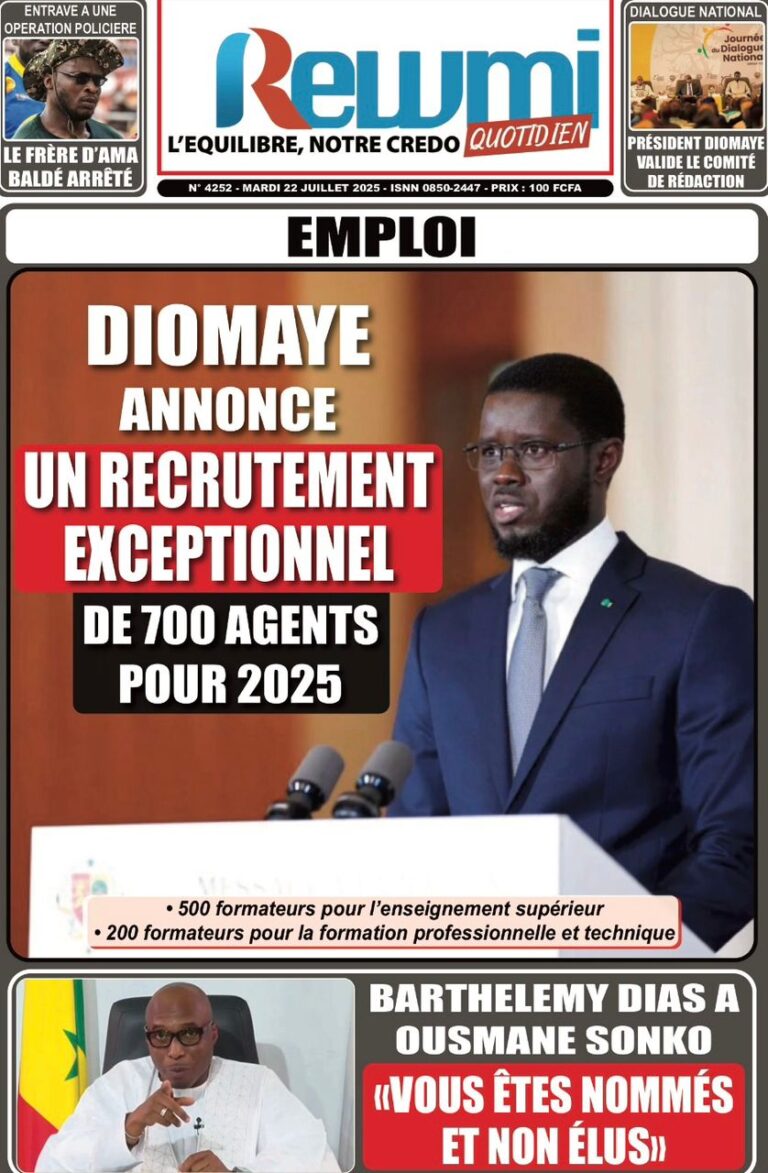 Découvrez les Unes des journaux sénégalais du mardi 22 juillet 2025