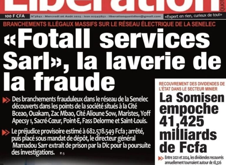 Découvrez les Unes des journaux sénégalais du mercredi 06 août 2025