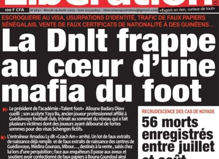 Découvrez les Unes des journaux sénégalais du mardi 19 août 2025