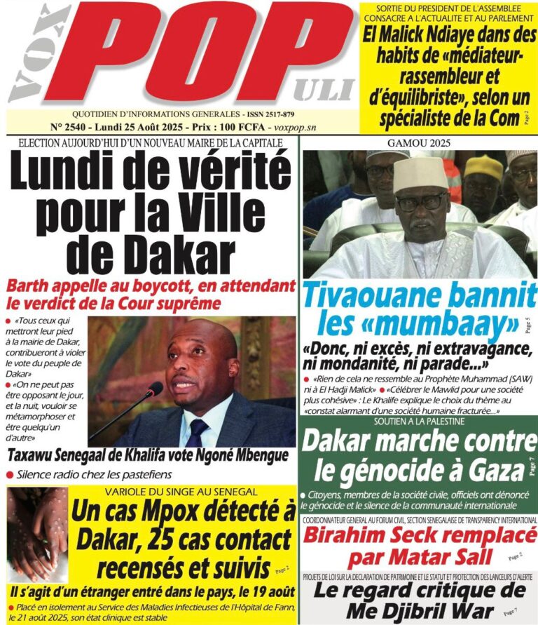 Découvrez les Unes des journaux sénégalais du lundi 25 août 2025