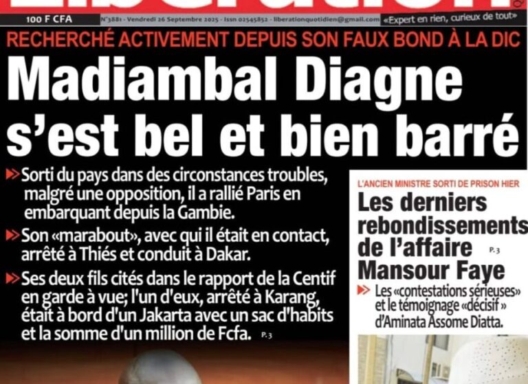 Découvrez les Unes des journaux sénégalais du samedi 27 septembre 2025