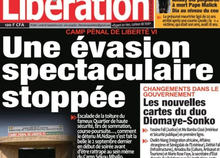 Découvrez les Unes des journaux sénégalais du lundi 08 septembre 2025