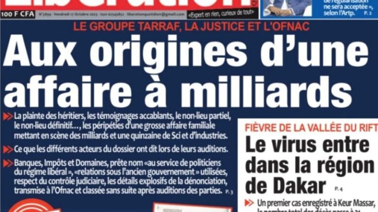 Découvrez les Unes des journaux sénégalais du vendredi 17 octobre 2025