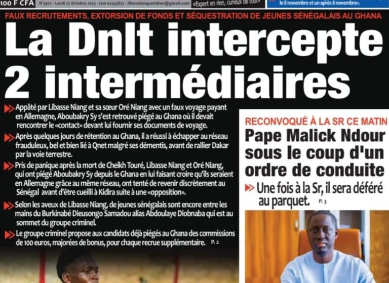 Découvrez les Unes des journaux sénégalais du lundi 27 octobre 2025