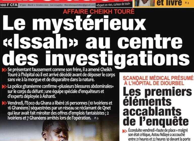 Découvrez les Unes des journaux sénégalais du mardi 21 octobre 2025