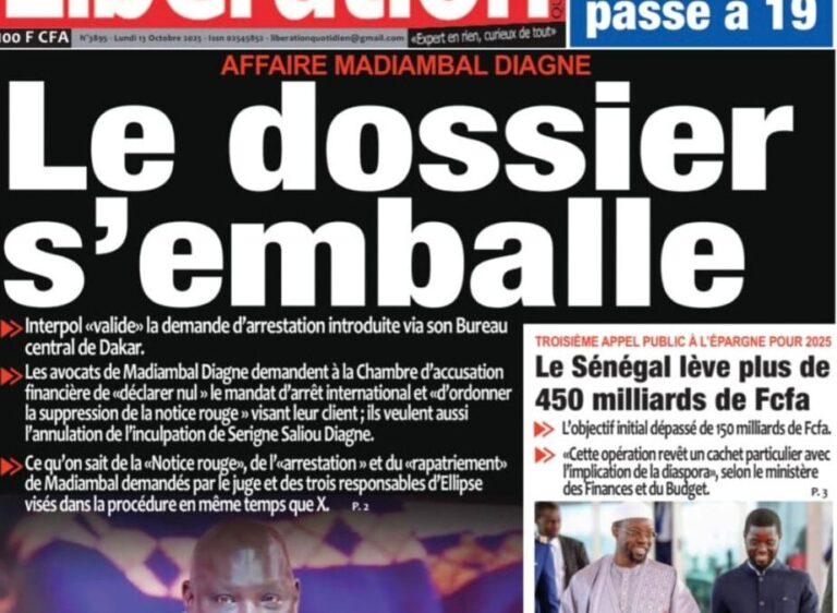 Découvrez les Unes des journaux sénégalais du lundi 13 octobre 2025