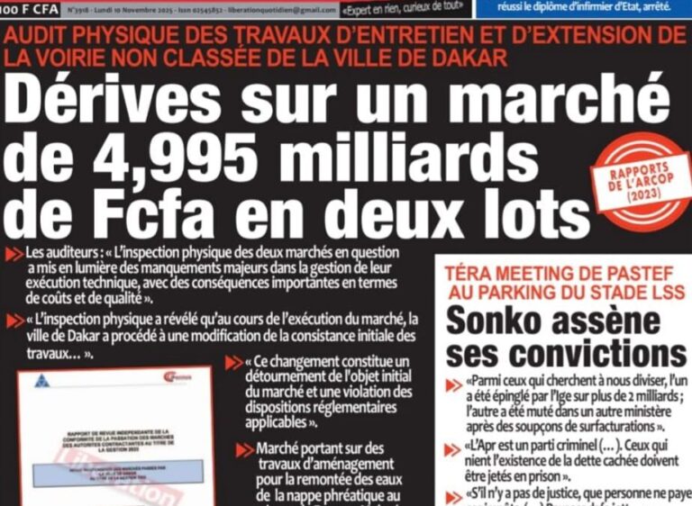 Découvrez les Unes des journaux sénégalais du lundi 10 novembre 2025