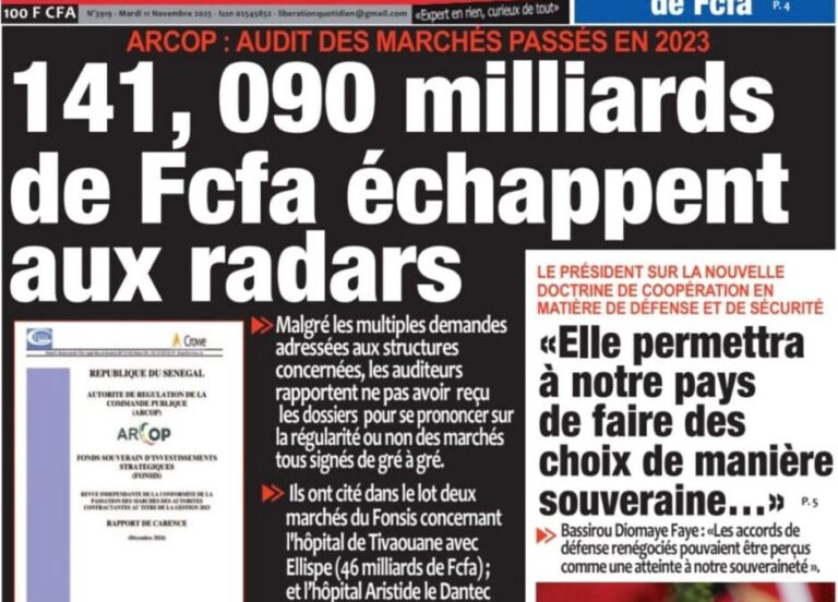 Découvrez les Unes des journaux sénégalais du mardi 11 novembre 2025
