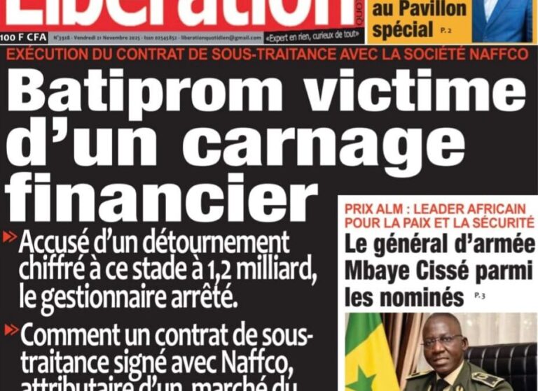 Découvrez les Unes des journaux sénégalais du vendredi 21 novembre 2025