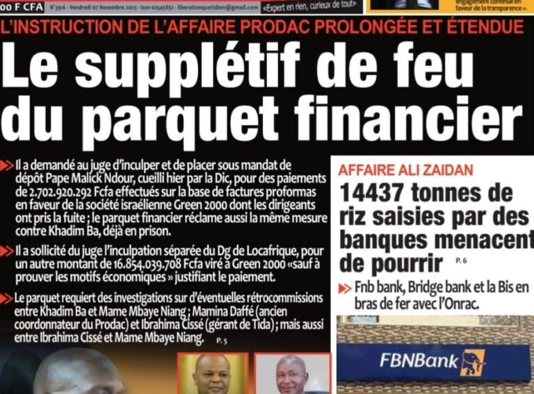 Découvrez les Unes des journaux sénégalais du vendredi 7 novembre 2025