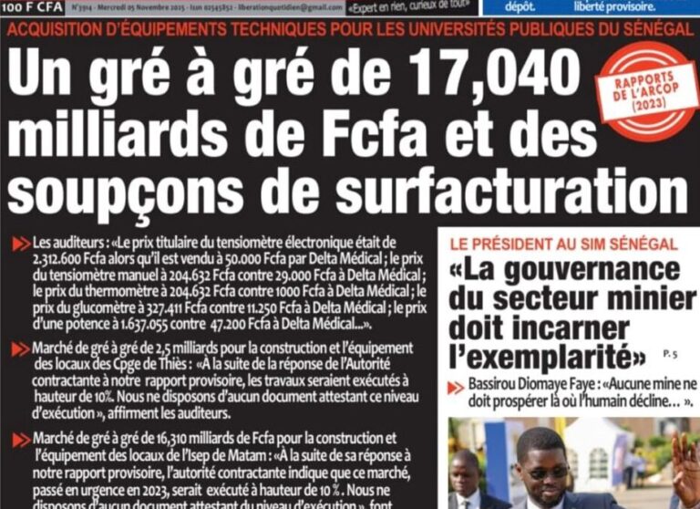 Découvrez les Unes des journaux sénégalais du mercredi 5 novembre 2025