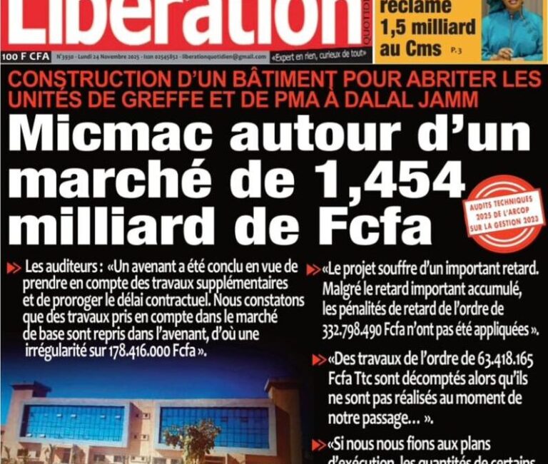 Découvrez les Unes des journaux sénégalais du lundi 24 novembre 2025
