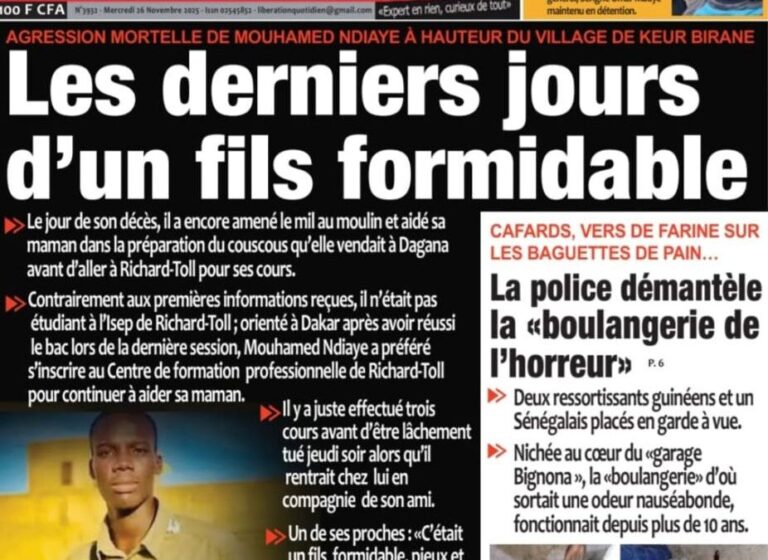 Découvrez les Unes des journaux sénégalais du mercredi 26 novembre 2025