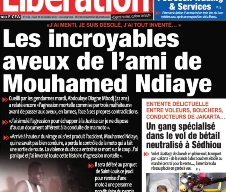 Découvrez les Unes des journaux sénégalais du jeudi 27 novembre 2025
