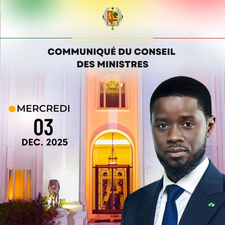 Le communiqué du Conseil des ministres du mercredi 3 décembre 2025