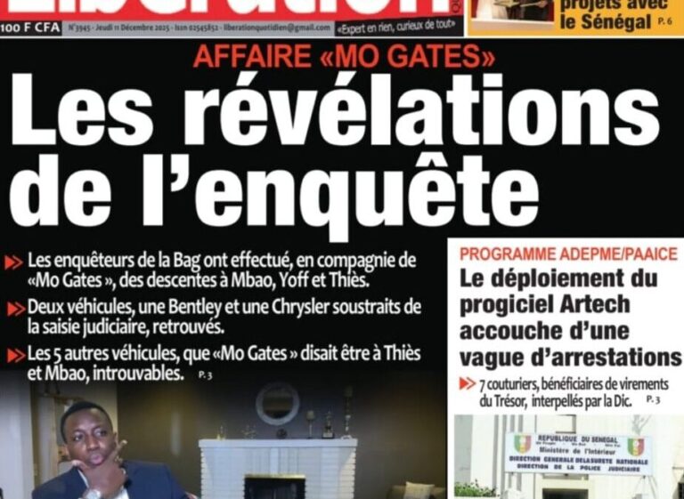 Découvrez les Unes des journaux sénégalais du jeudi 11 décembre 2025