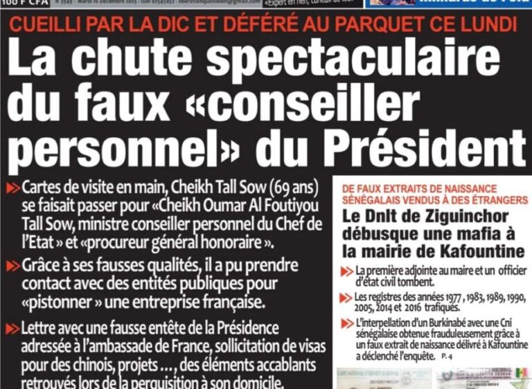 Découvrez les Unes des journaux sénégalais du mardi 16 décembre 2025